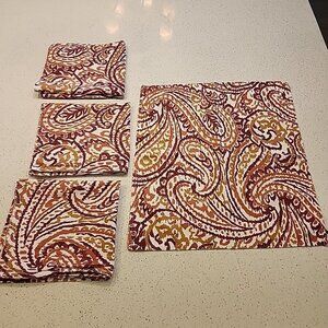 Set Of 4 Cynthia Rowley Cloth Napkins Orange Bronze Paisley 20x17" Cotton